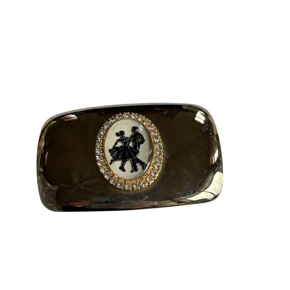 SQUARE dancing LINE dance silhouette BELT BUCKLE vintage silver tone RHINESTONES